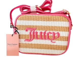Juicy Couture Pink Trim Woven Striped Crossbody